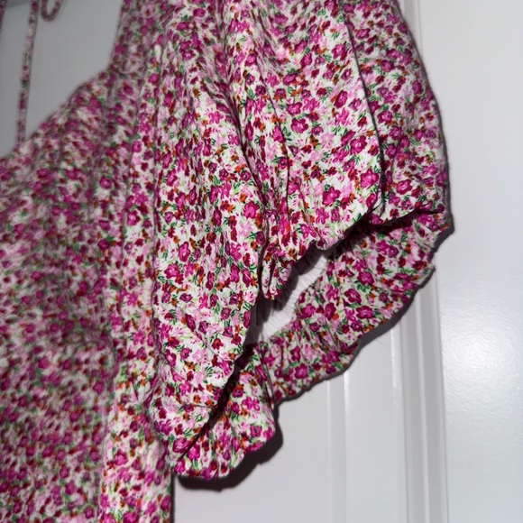 Astr Floral Print Puff Sleeve Dress Magenta Lime Ditsy XS - Picture 8 of 14